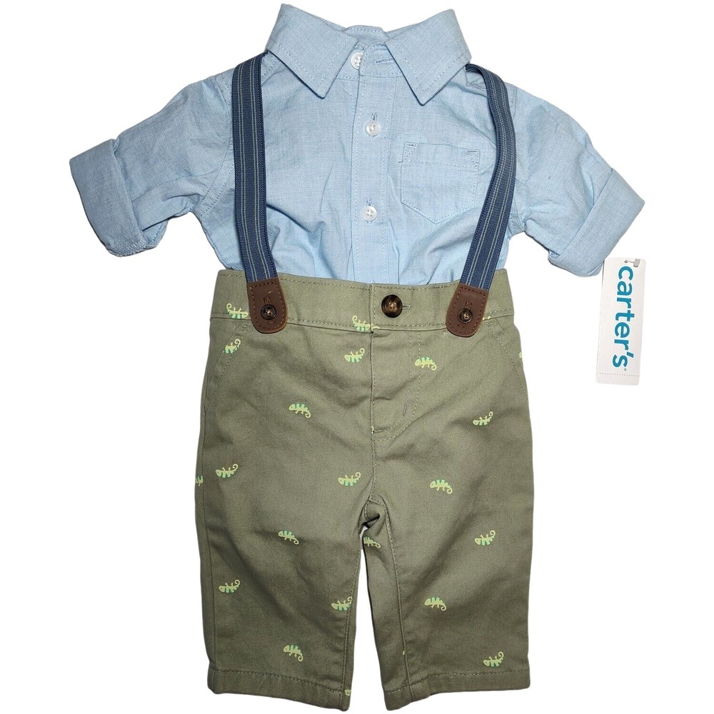 Carter's Baby Boy 2pc‎ Suspenders Outfit 3mos Dress Shirt Pants Set NWT
